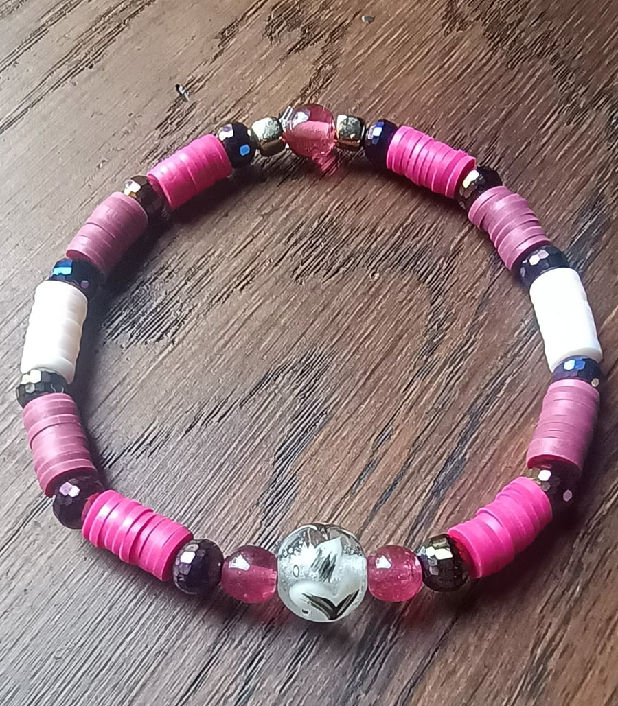 "Wild Berries" - Stretchy clay polymer and bead fashion bracelet