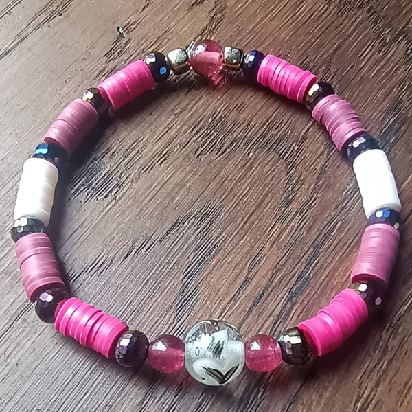 "Wild Berries" - Stretchy clay polymer and bead fashion bracelet