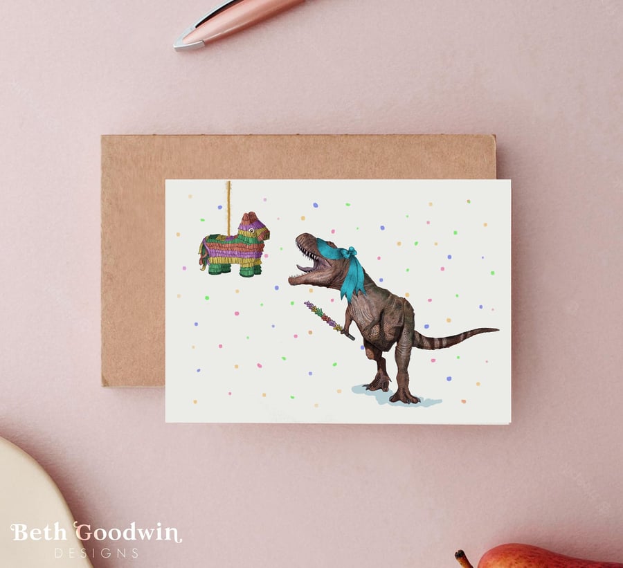 Dinosaur Pinata Birthday Card  Birthday Cards, T-Rex Birthday Card, Funny