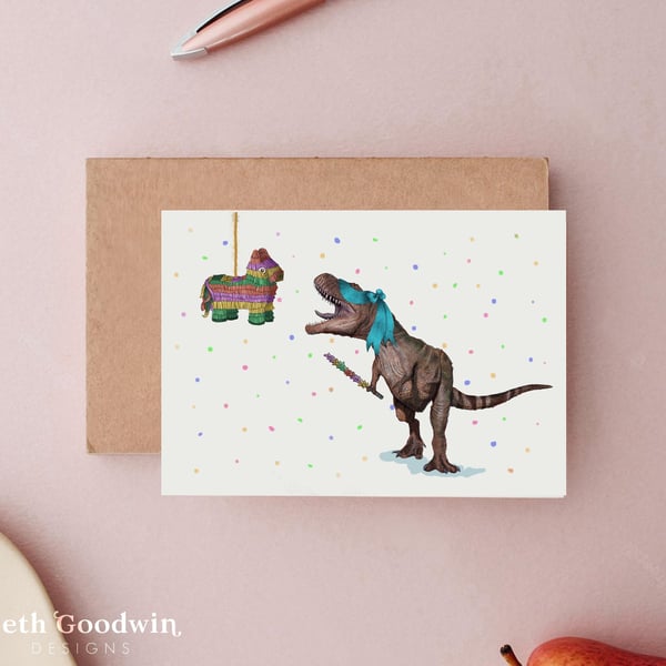 Dinosaur Pinata Birthday Card  Birthday Cards, T-Rex Birthday Card, Funny