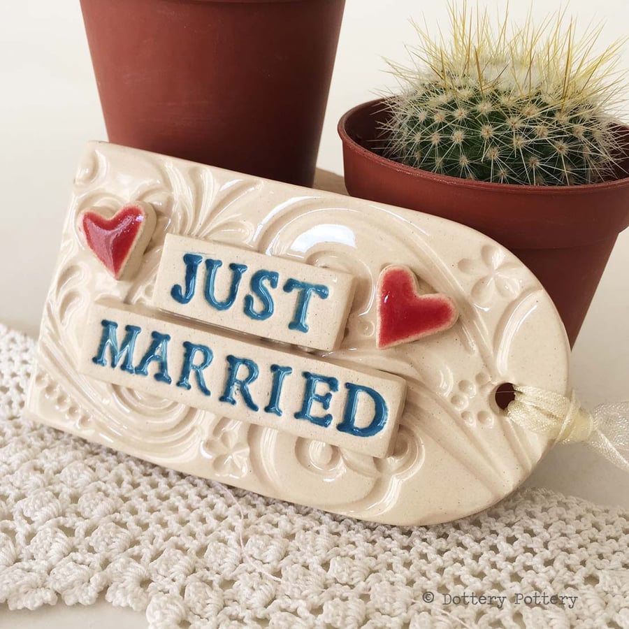 Large ceramic Wedding tag decoration Wedding gift Bride and Groom, Mr and Mrs