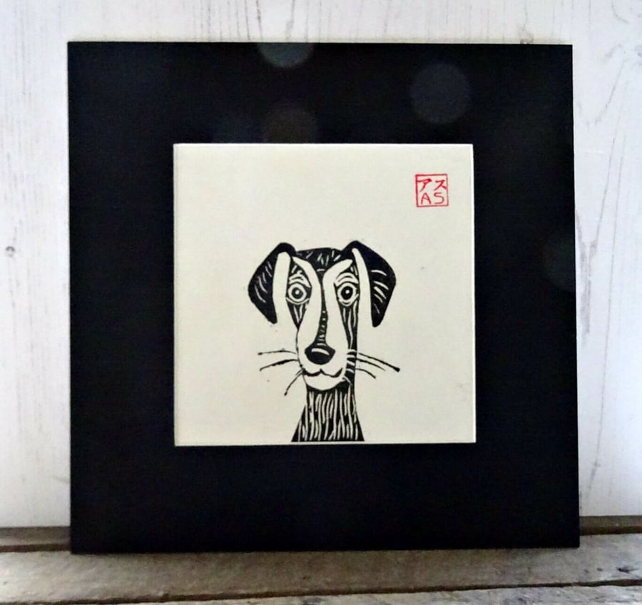 Suspect No. 1 - Original Linocut Dog Print - Mounted