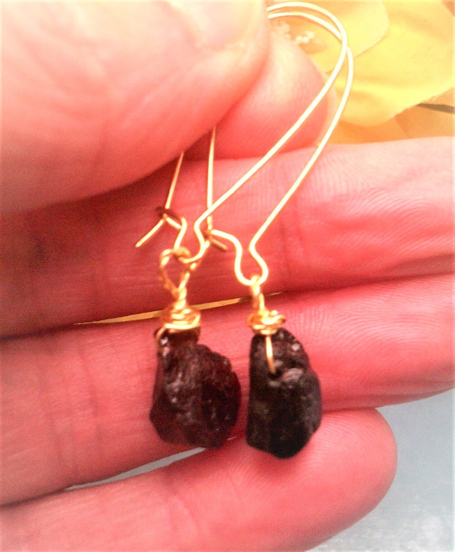 Raw Stone Garnet Earrings, Red Garnet Dangle Earrings, January Birthstone