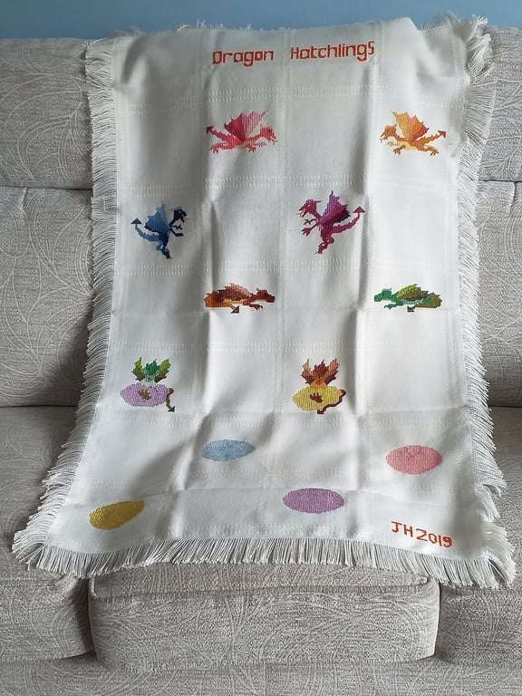 Dragon, Hatchlings, Afghan, Shawl, hand embroidered