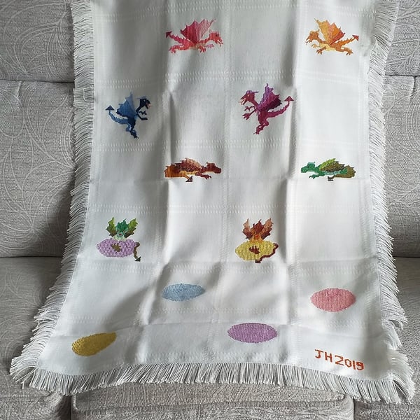 Dragon, Hatchlings, Afghan, Shawl, hand embroidered