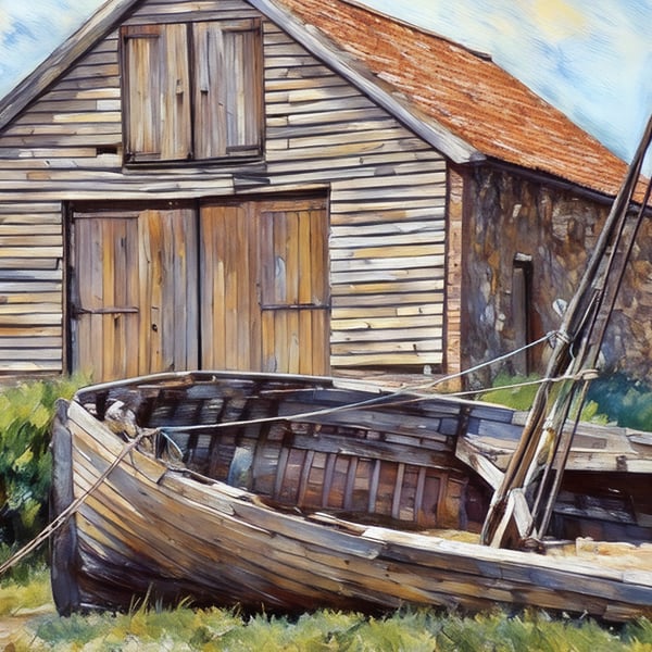A5 Blank Greeting Card Norfolk Old Boat House and Boat 