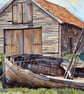 A5 Blank Greeting Card Norfolk Old Boat House and Boat  - Image 1