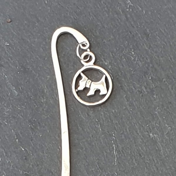 Silver-plated Metal Bookmark with Little Dog Charm