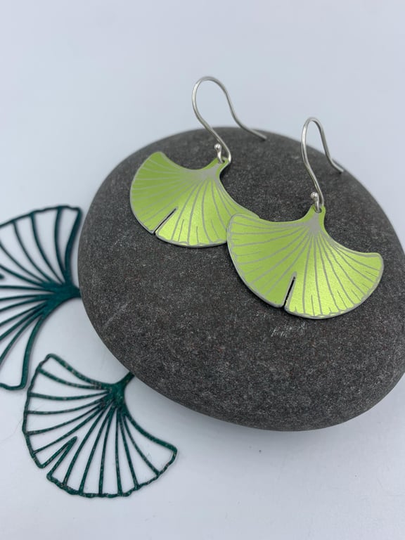 lime green aluminium ginkgo leaf earrings