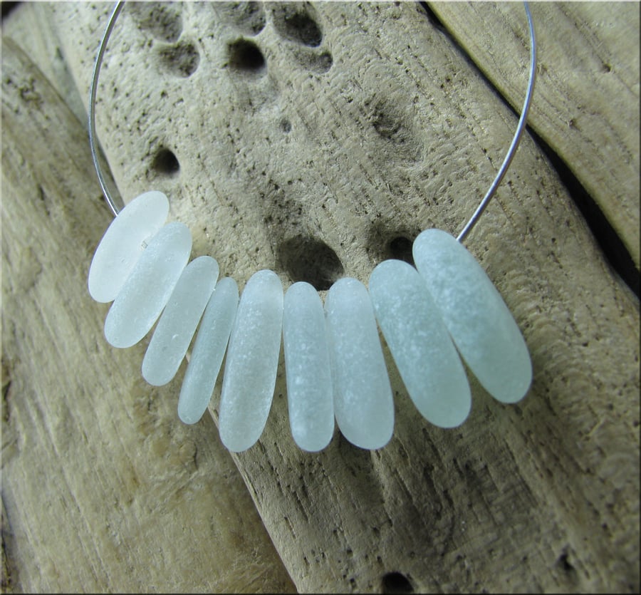 9 Natural sea glass beads, top drilled , supplies (43)