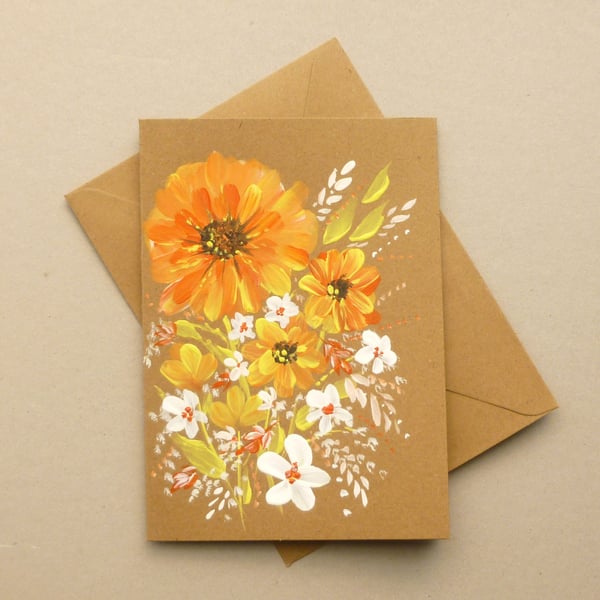 original art hand painted floral blank greetings card ( ref F 871 J2 )