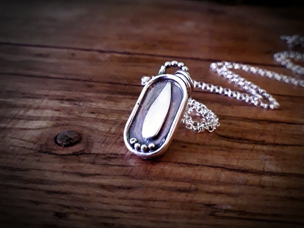 Petal Flower Frame Silver Necklace handmade