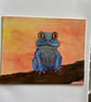 Original blue frog acrylic painting 10x8" 