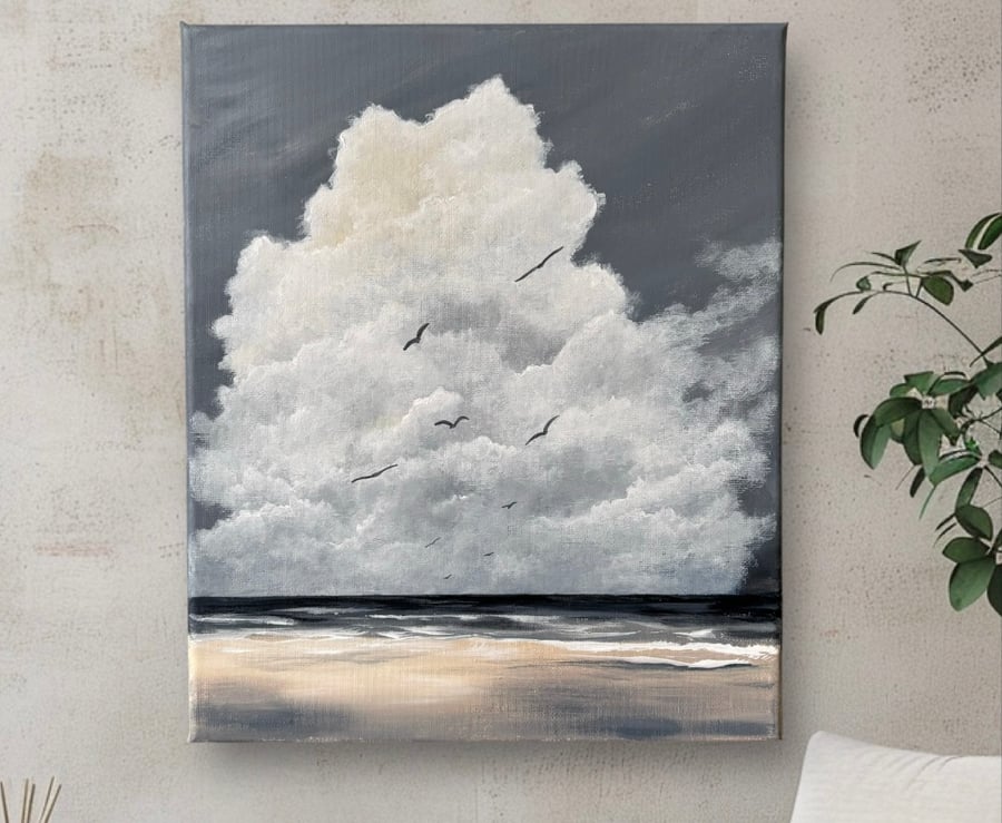 Original acrylic beach, sky painting, landscape painting 