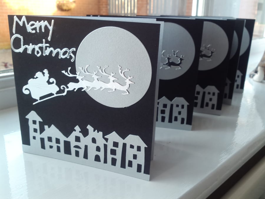 Pack of 5 santa sleigh Christmas cards