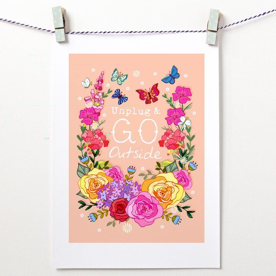 'Unplug and Go Outside'  A4 unframed Print