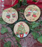 Set of 3 Hand-painted Christmas log slice decorations 