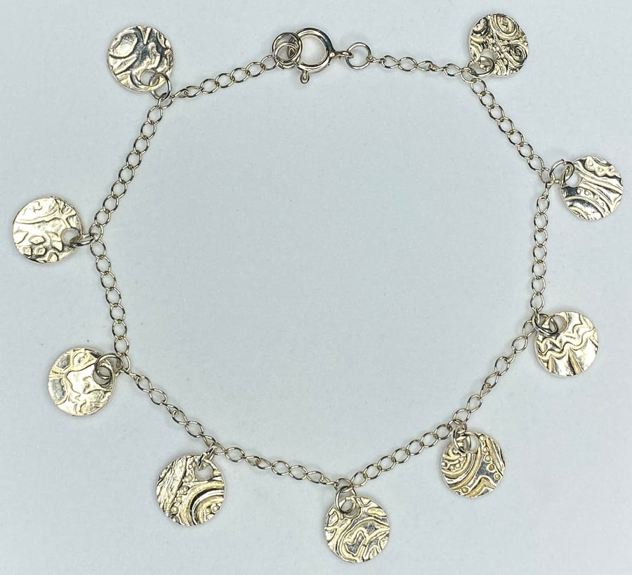 Abstract Pattern Silver Charm Bracelet