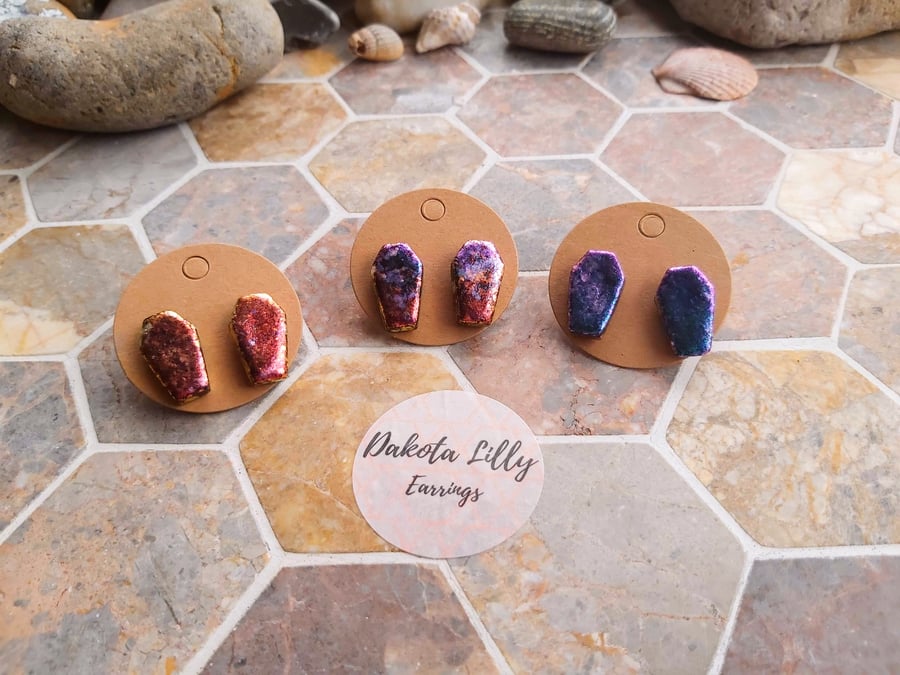 Shimmer coffin polymer clay stud earrings