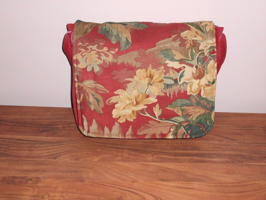 Red floral satchel messenger bag