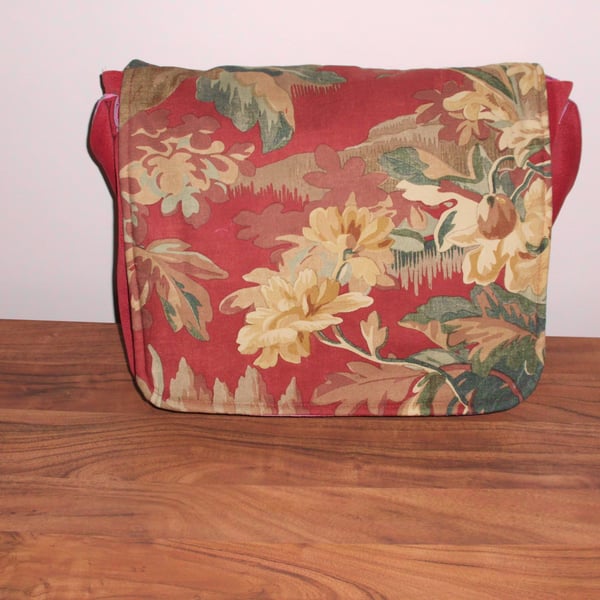 Red floral satchel messenger bag