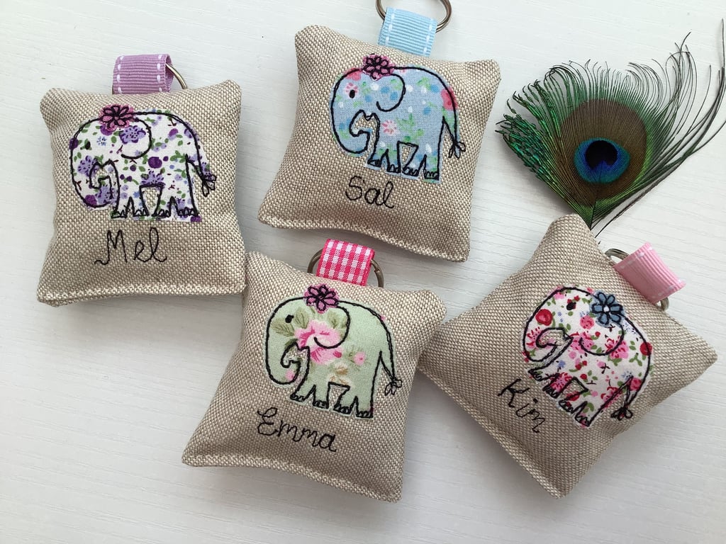 Elephant Custom Keyring with optional Lavender Scent - Choice of colour & Name