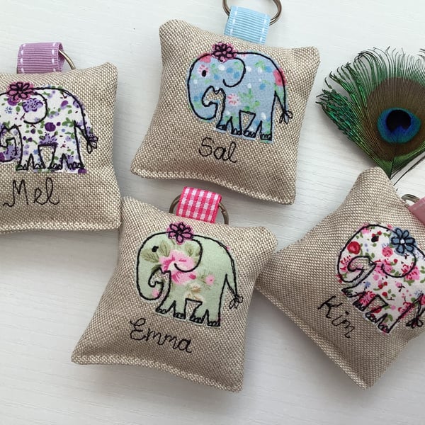 Elephant Custom Keyring with optional Lavender Scent - Choice of colour & Name