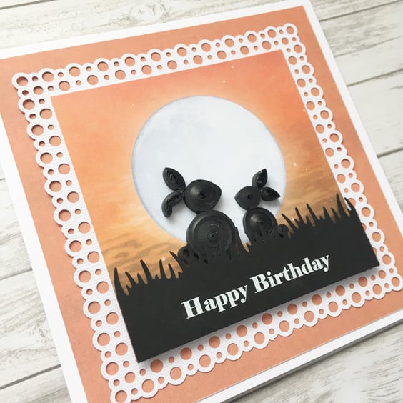 Birthday card - quilled rabbits