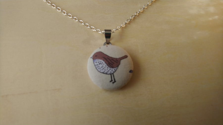 29mm Bird Fabric Covered Button Pendant 