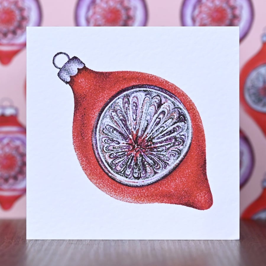 Retro Bauble Blank Christmas Card