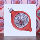 Retro Red Bauble Blank Christmas Card
