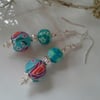 Pretty,  Feminine,  Floral Polymer Clay Silver Plated Earrings 