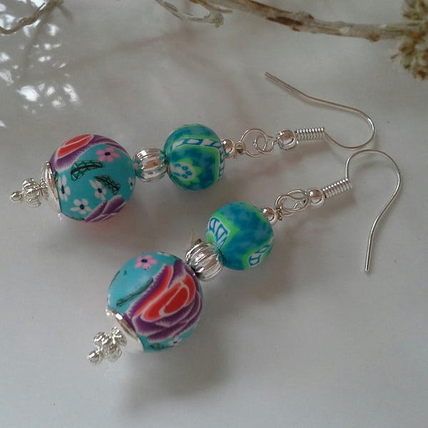 Pretty,  Feminine,  Floral Polymer Clay Silver Plated Earrings (Help a charity)