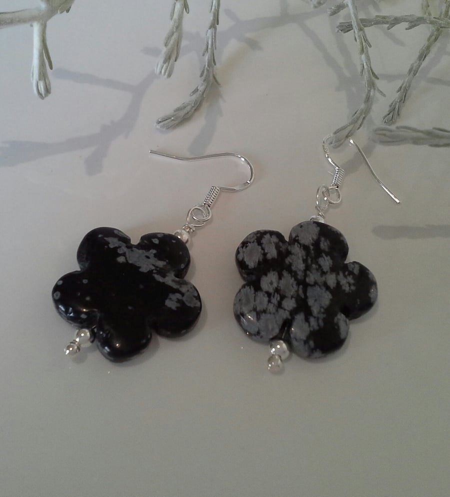 Snowflake Obsidian Sterling Silver Earrings