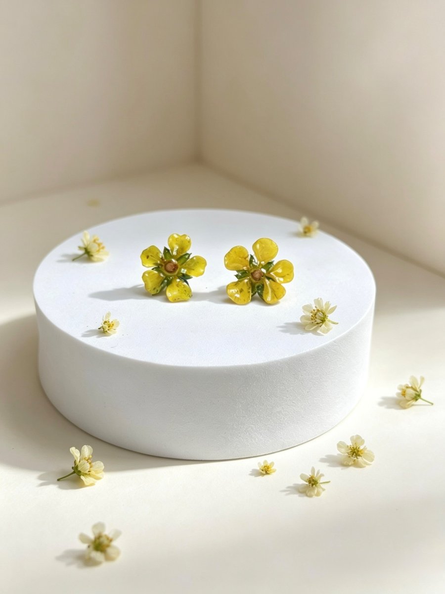 Handmade Resin Garden Buttercup 14k Goldfilled Studs