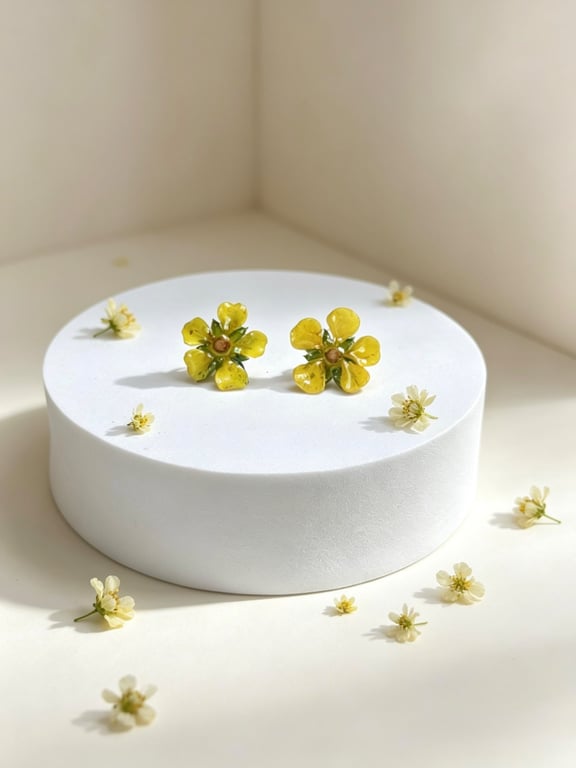 Handmade Resin Garden Buttercup 14k Goldfilled Studs