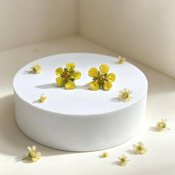 Handmade Resin Garden Buttercup 14k Goldfilled Studs