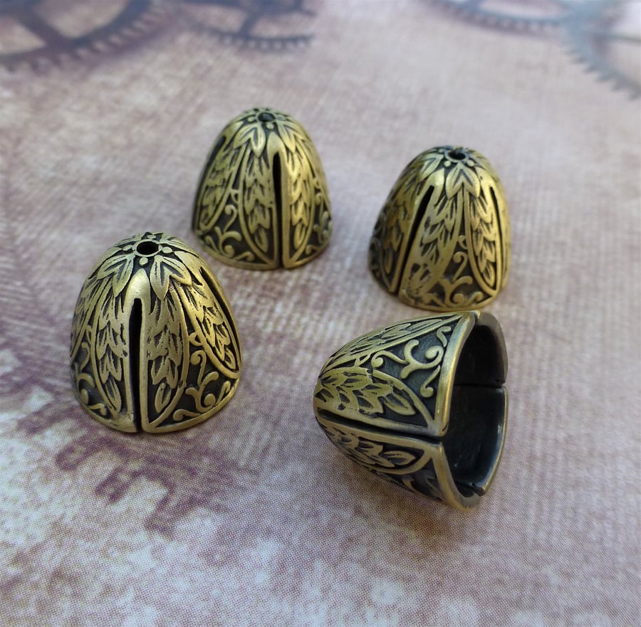Pack of 4 - Four Petals Brass Bead Caps Bronze Colour