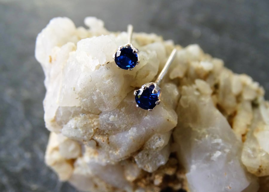 Small sapphire sterling silver studs