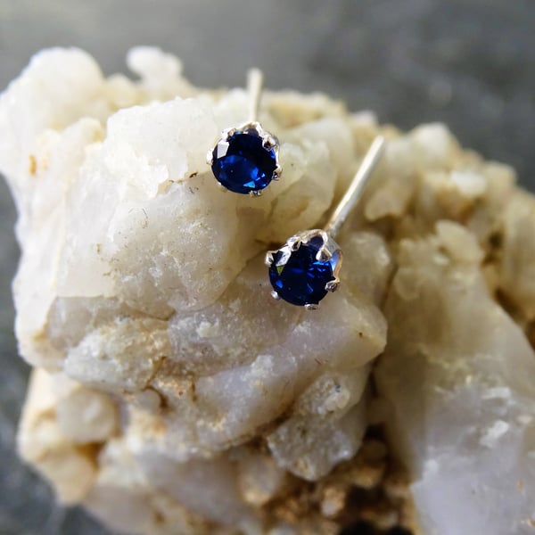 Small sapphire sterling silver studs