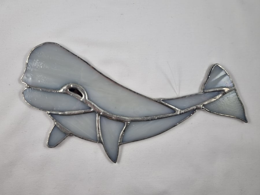 518 Stained Glass Beluga whale - handmade hanging decoration.