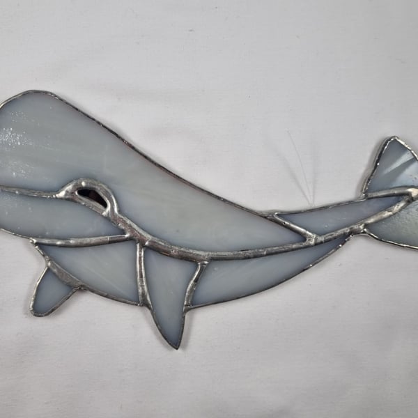 518 Stained Glass Beluga whale - handmade hanging decoration.