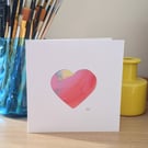 Unique Original Handmade Watercolour Anniversary Mothers Day Love Heart Card