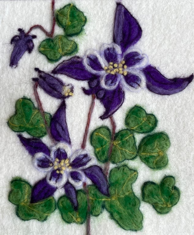 A Hand-Felted Aquilegia Textile Artwork