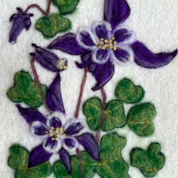 A Hand-Felted Aquilegia Textile Artwork
