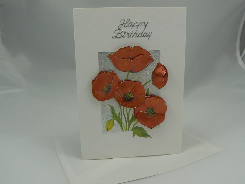 Poppies Birthday card (3D decoupage)