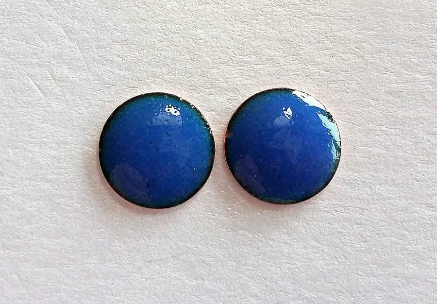 Blue stud earrings in enamelled copper 118