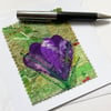 Up-cycled embroidered spring crocus garden card small artwork.