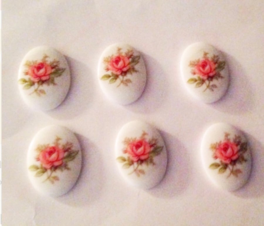 Vintage Limoges Style Rose Oval 18x13mm Cabochons crafts x 8