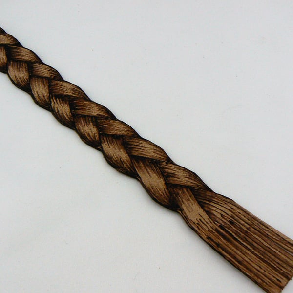 Pyrographed leather book mark (plait)